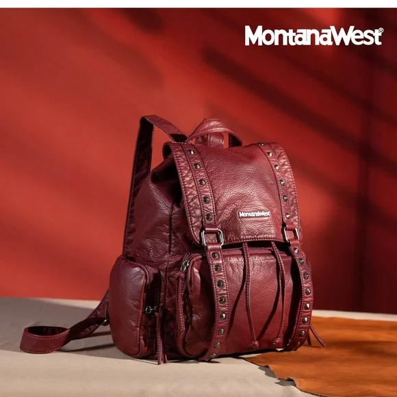 Montana West Red Backpack with Studded Details - Picture 4 of 7